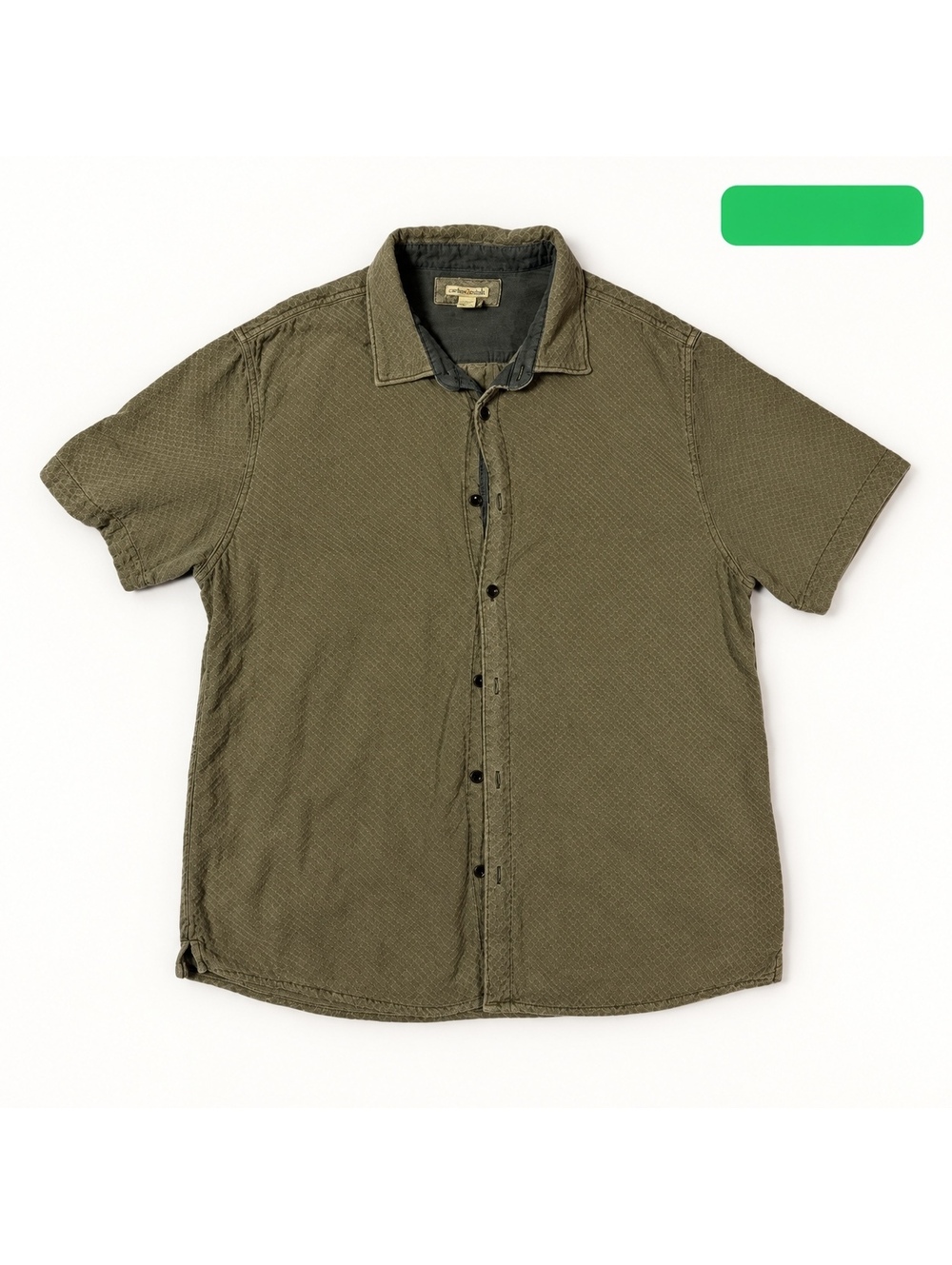 Olive Green Textured Short Sleeve Button-Up Shirt